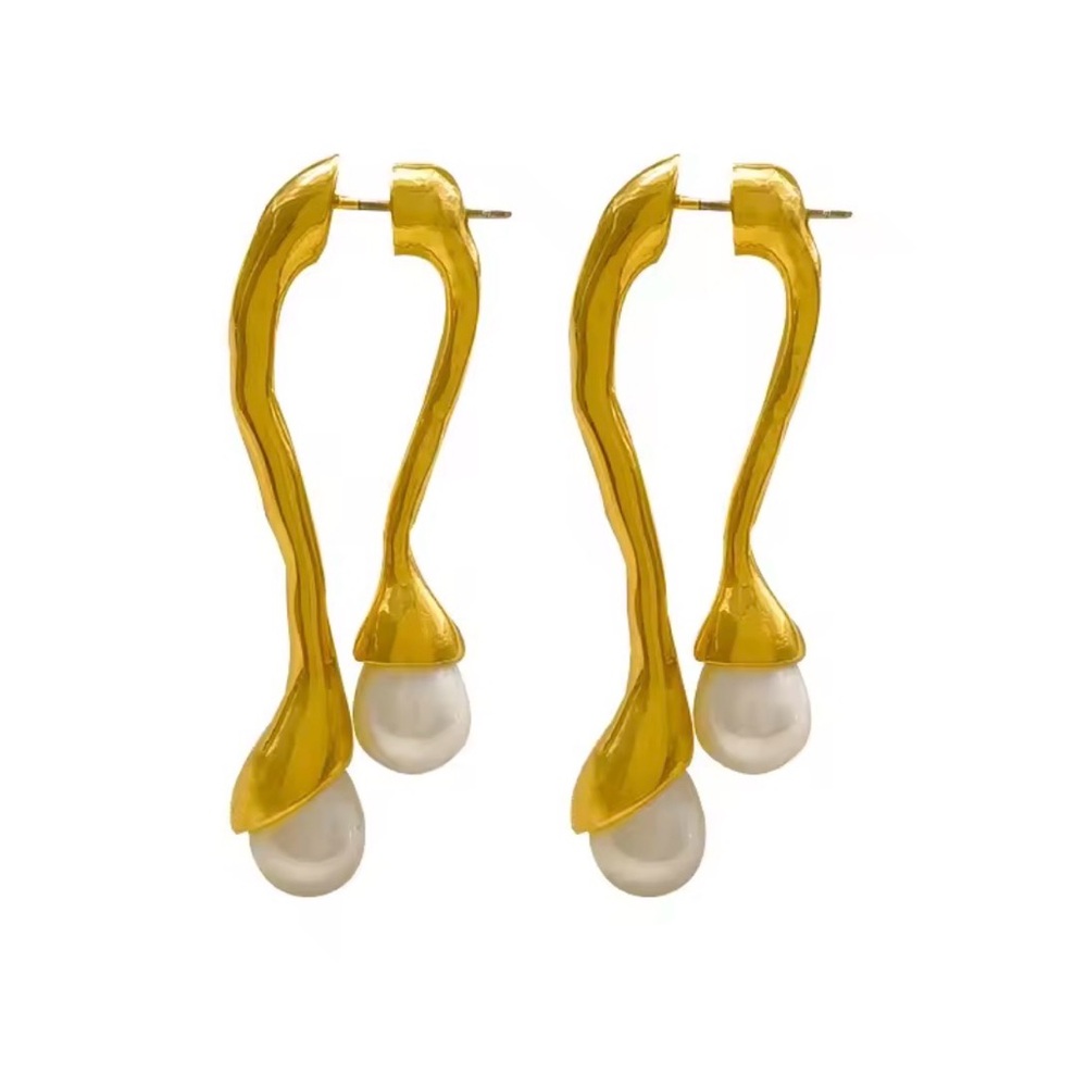 Front Back Earrings Gold Pearl Dangle Drippy Drop Alexis Bittar Perla STYLE AP28